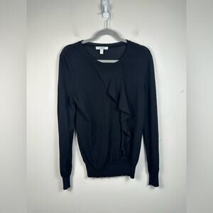 MaxMara Black Ruffle Detail Blouse Knit Lightweight Sweater Long Sleeve